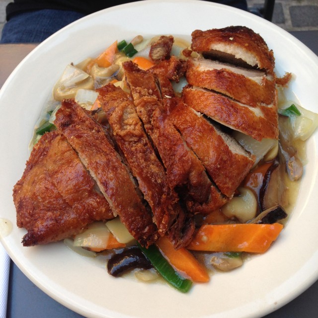 deep fried duck with mushrooms